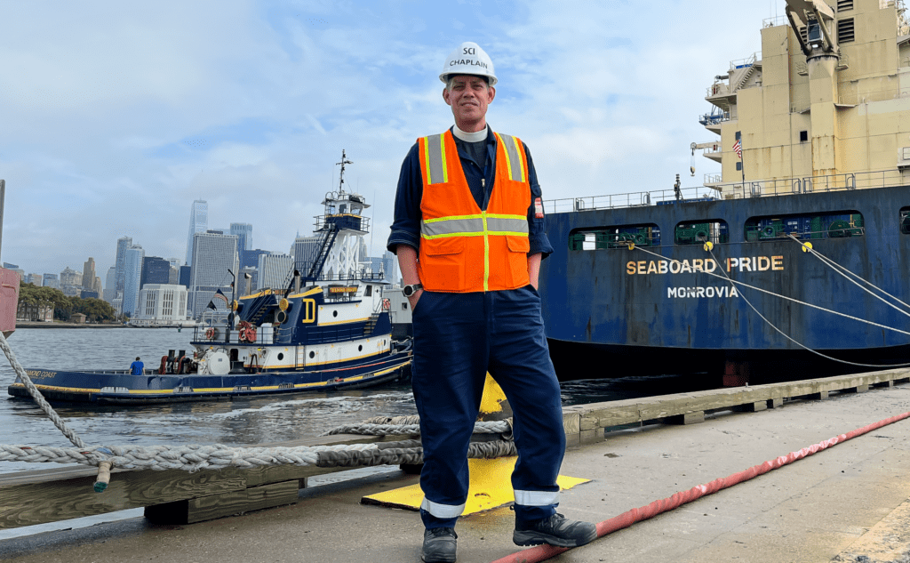 The Rev. Bill Allport in RedHook, Brooklyn, visiting seafarers.